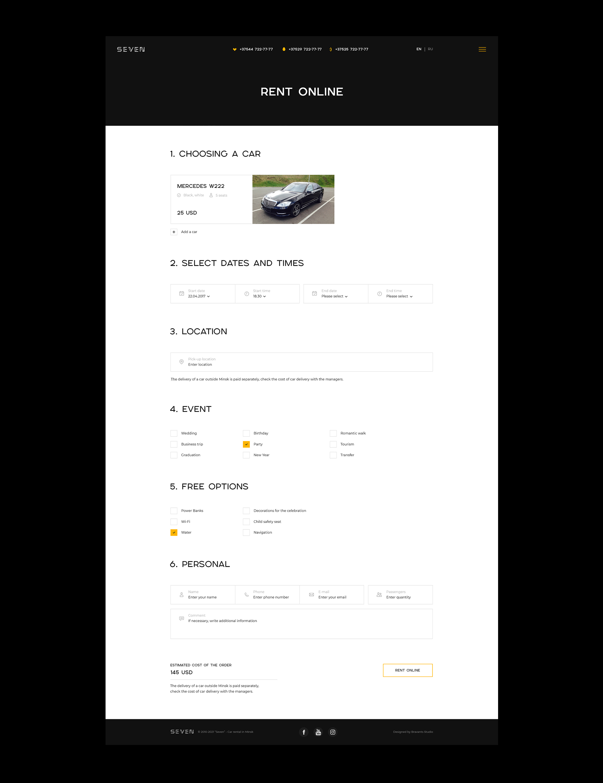 Projekt strony internetowej dla firmy zajmującej się wynajmem samochodów